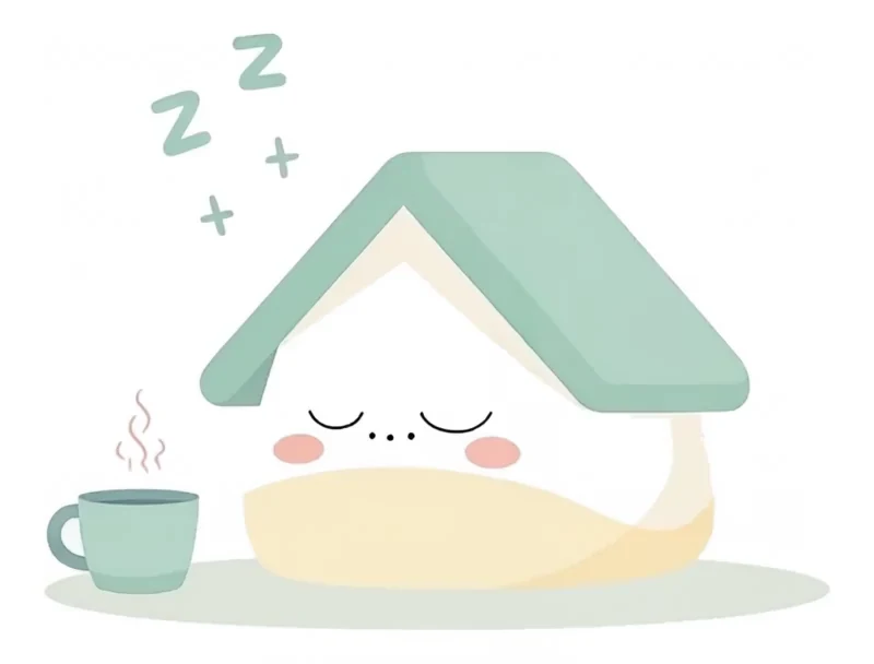 ブランケットにくるまって安心して眠る家のキャラクター